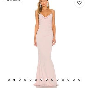 revolve katie may maxi dress form fitting lace details blush pink
